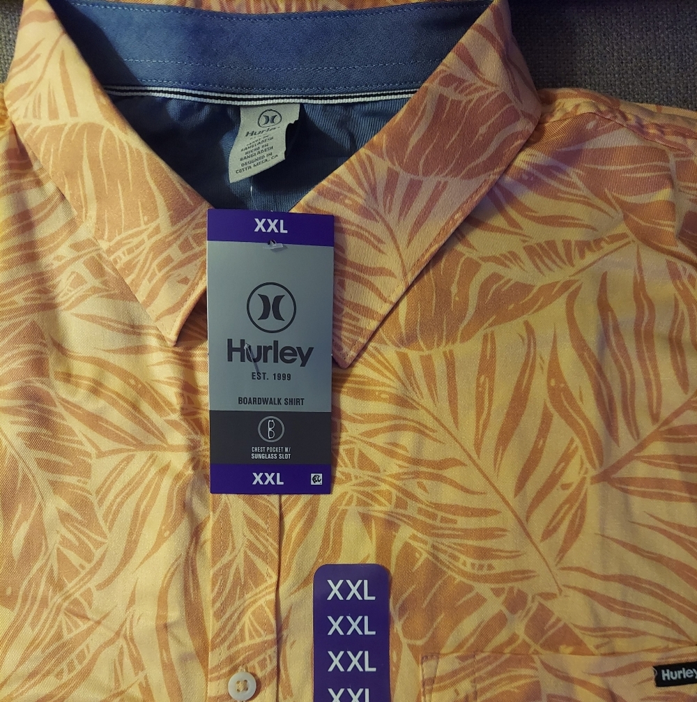 Hurley XXL Orange Palm Print Button-Up Shirt